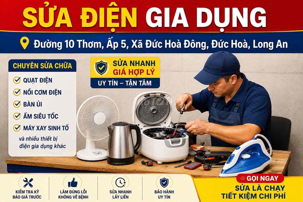 🔧 SỬA ĐIỆN GIA DỤNG – NHANH, GIÁ HỢP LÝ 🔧. Dịch vụ tại Huyện Đức Hòa Long An được đăng bởi Sửa Điện Gia Dụng hình 1
