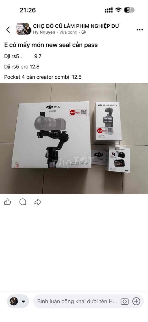 Gimbal DJI RS5 Combo Mới. Mua bán Phụ kiện (Màn hình, Chuột...) tại Quận Gò Vấp Tp Hồ Chí Minh được đăng bởi Nguyen Hy hình 1