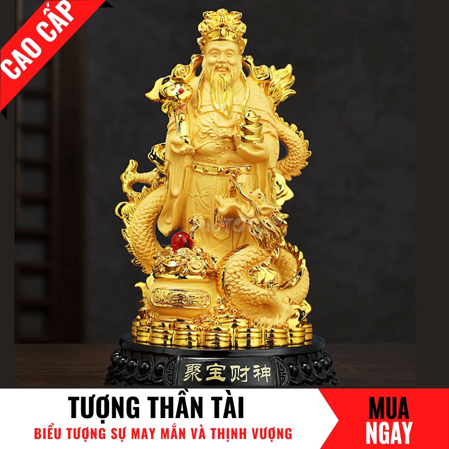 Tượng Thần Tài Cưỡi Rồng Vàng Cát Mỹ Nghệ Cao 29cm