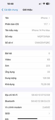 Iphone 14 pro max màu tím bản 128Gb VN/N