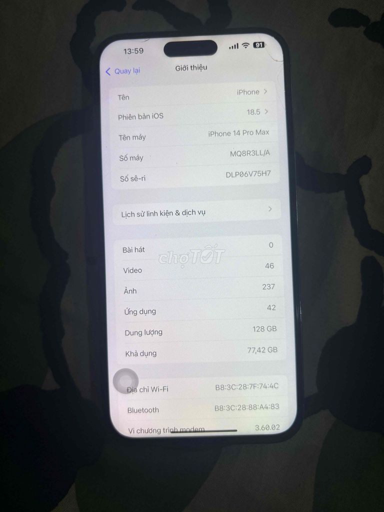 Apple 14 Pro Max dung lượng 128 gb máy dùng wifi. Mua bán Điện thoại tại Thành phố Thuận An Bình Dương được đăng bởi qqqqinhkvh hình 1
