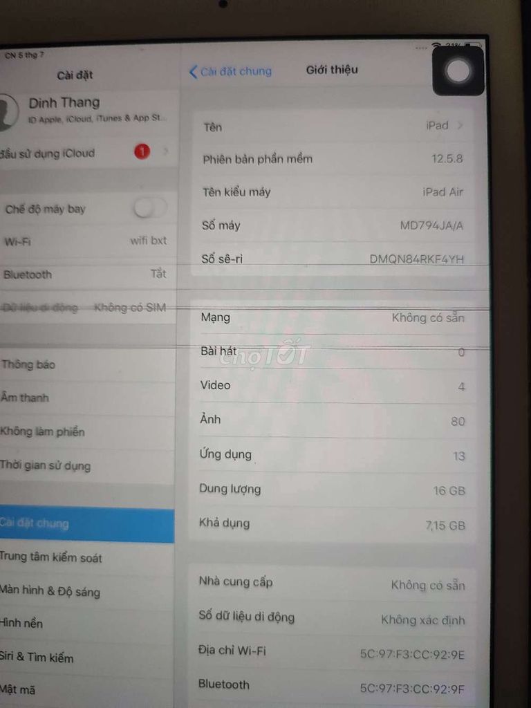 Apple iPad Air 1 16GB Hỏng nút home, sọc màn. Mua bán Máy tính bảng tại Quận Thanh Xuân Hà Nội được đăng bởi  dinh hình 1