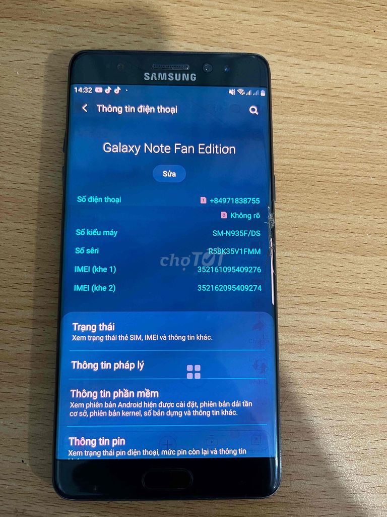 Samsung Galaxy Note FE Đen Đã sử dụng. Mua bán Điện thoại tại Huyện Bình Đại Bến Tre được đăng bởi Phong hình 1
