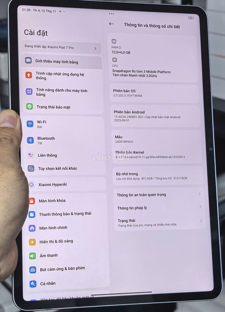 Xiaomi Pad 7 Pro 12GB/512GB Như mới. Mua bán Máy tính bảng tại Quận Hoàn Kiếm Hà Nội được đăng bởi Trần Văn Hậu hình 1
