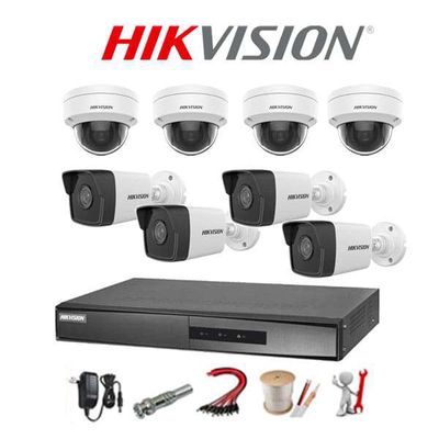 Trọn bộ 8 camera IP 2mp Hikvision siêu nét có poe