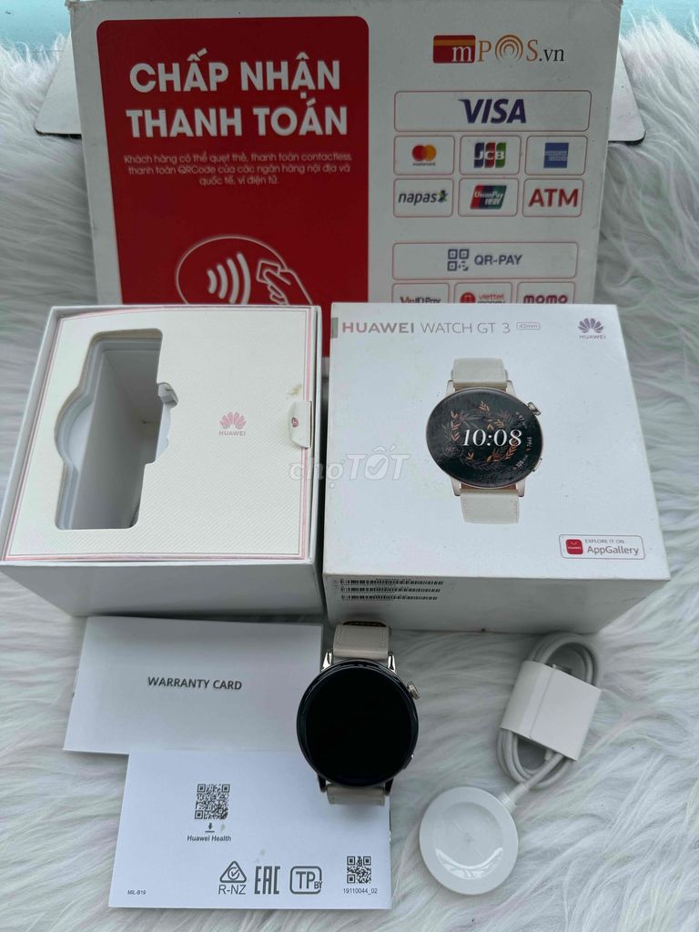 Huawei GT3 42mm bản Gold dây da trắng full box 98%