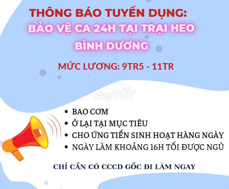 BẢO VỆ CA24H TẠI BÌNH DƯƠNG-BAO ĂN Ở,CHO ỨNG TIỀN