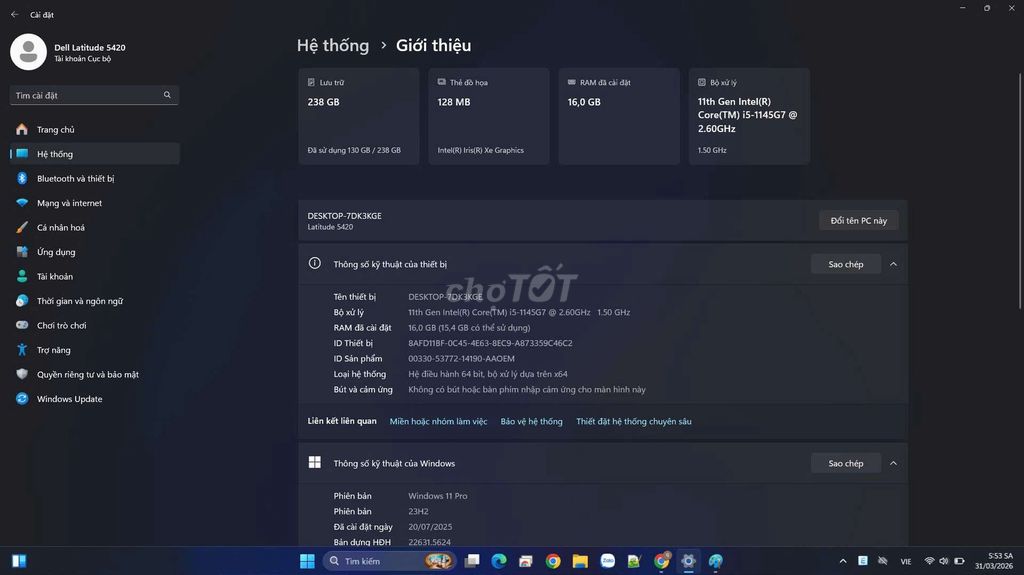 Dell Latitude 5420 i5-1145G7 14 inch 16GB/256GB. Mua bán Laptop tại Thành phố Biên Hòa Đồng Nai được đăng bởi Phan Trọng Quý hình 1