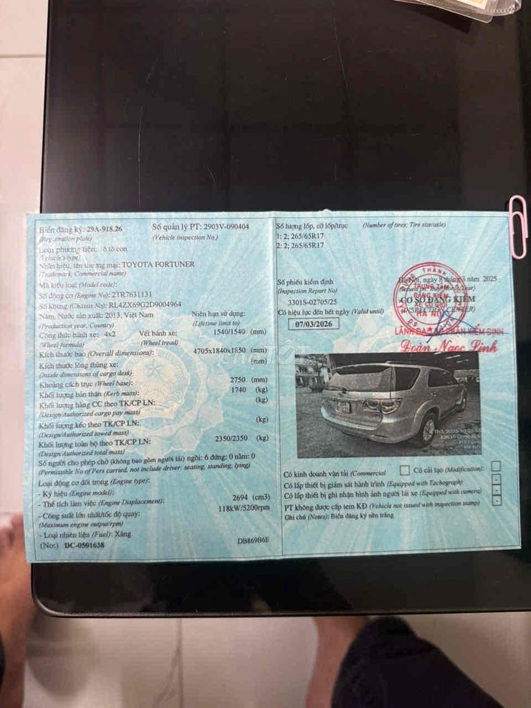 Toyota Fortuner 2013  bản 2.7V 4x2 AT xe đẹp. Mua bán Ô tô tại Quận Hoàng Mai Hà Nội được đăng bởi tran duc khien hình 9