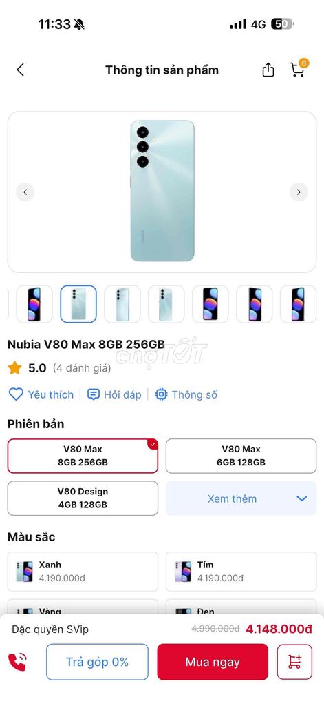 Nubia V80 Max 8GB/256GB Xanh. Mua bán Điện thoại tại Quận Cầu Giấy Hà Nội được đăng bởi Bá Hùng Nguyễn hình 1