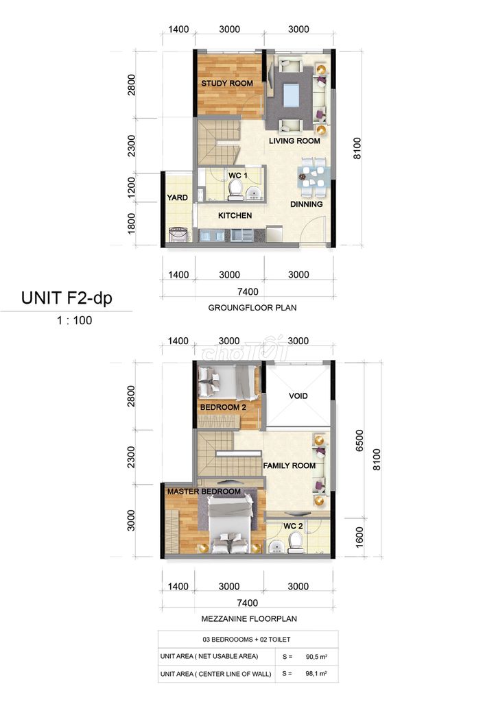 Bán căn Duplex, 98m2 3PN + 2WC, Full nội thất, Giá Thanh toán : 4.1Tỷ