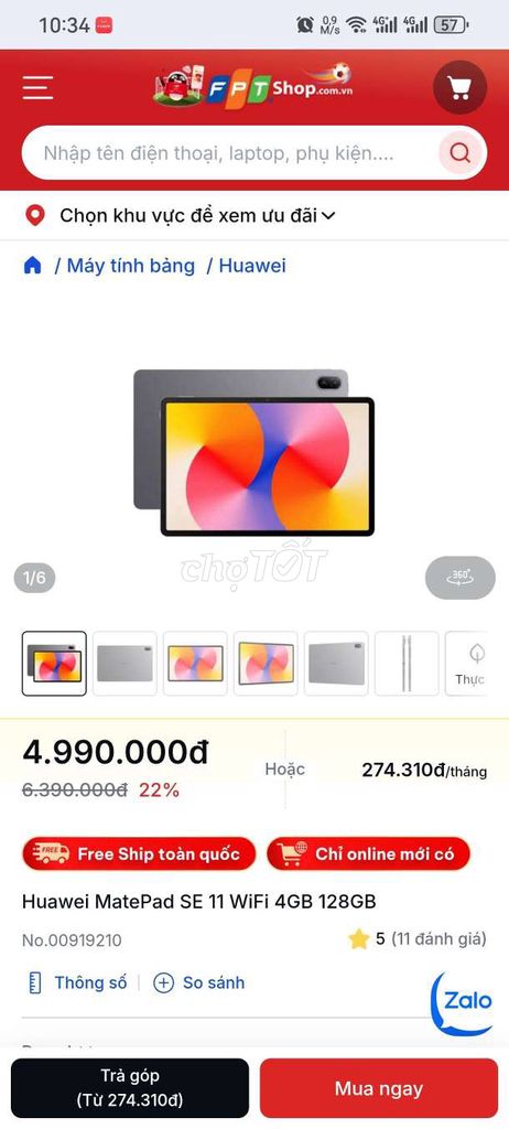 Huawei MatePad SE 11 11 inch 4GB/128GB Xám FPT. Mua bán Máy tính bảng tại Thành phố Qui Nhơn Bình Định được đăng bởi anh tú hình 1