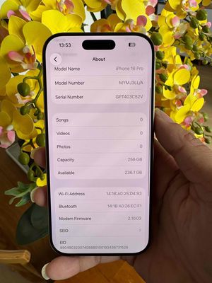 Apple iPhone 16 Pro 256G keng pin 91 2esim