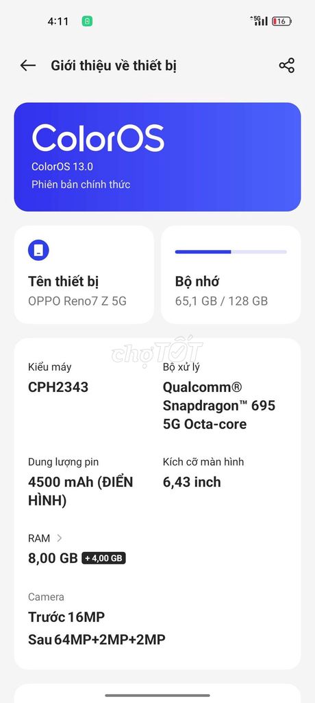 OPPO Reno7 Z 5G 128GB. Mua bán Điện thoại tại Quận Bình Tân Tp Hồ Chí Minh được đăng bởi Nhựt hình 1
