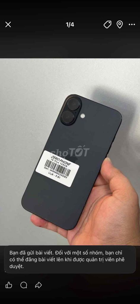 iPhone 16 Plus 128GB Đen Mỹ. Mua bán Điện thoại tại Thành phố Biên Hòa Đồng Nai được đăng bởi Uyên Phạm hình 1