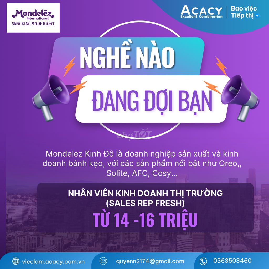 NVKD thị trường Mondelez (sales rep fresh). Việc làm Nhân viên kinh doanh tại Thành phố Móng Cái Quảng Ninh được đăng bởi Vũ Thị Phương Quyên  hình 1
