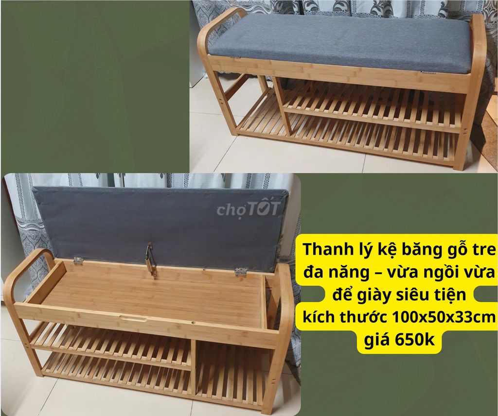 Kệ để giày gỗ tre 100x50x33cm. Mua bán Tủ, kệ gia đình tại Quận Gò Vấp Tp Hồ Chí Minh được đăng bởi Thu hình 1