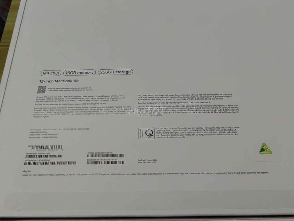 Macbook Air M4 16GB RAM, SSD 256GB, Mới 100%. Mua bán Laptop tại Quận 7 Tp Hồ Chí Minh được đăng bởi Trần Tú Nguyên Linh hình 1