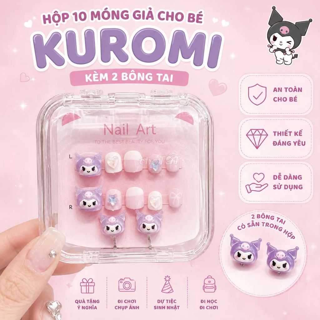 Móng giả Kuromi Nữ Hồng Tím Trắng. Mua bán Mẹ và bé tại Thành phố Vĩnh Long Vĩnh Long được đăng bởi ST STORE chuyên sỉ hình 1