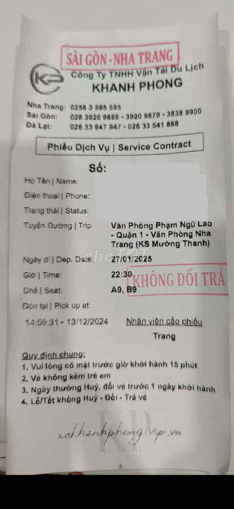 pass vé xe ngày 28 tết SG về Nha Trang