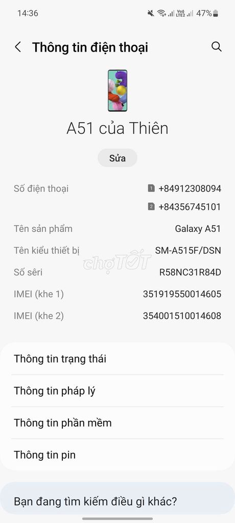 Samsung Galaxy A51 6GB/128GB Đã sử dụng. Mua bán Điện thoại tại Quận Cẩm Lệ Đà Nẵng được đăng bởi Thanh Thiên hình 1