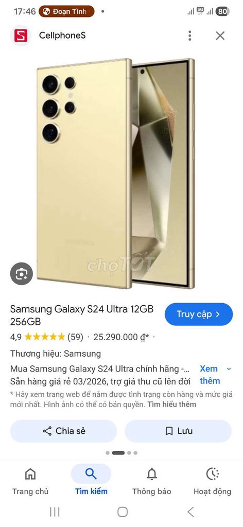Samsung Galaxy S24 Ultra 256GB Vàng. Mua bán Điện thoại tại Quận Nam Từ Liêm Hà Nội được đăng bởi Vương Xklđ Nhật Bản  Đài Loan hình 1