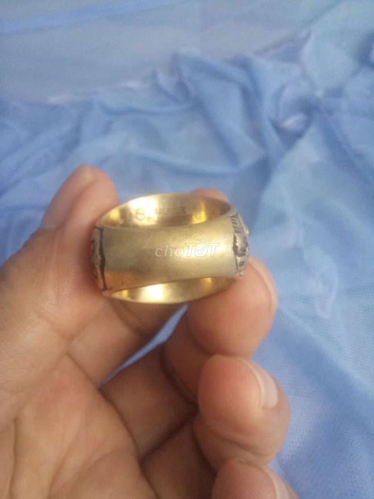 Nhẫn bạc đúc quân đôi My, size 19.5mm bọc vàng 10K