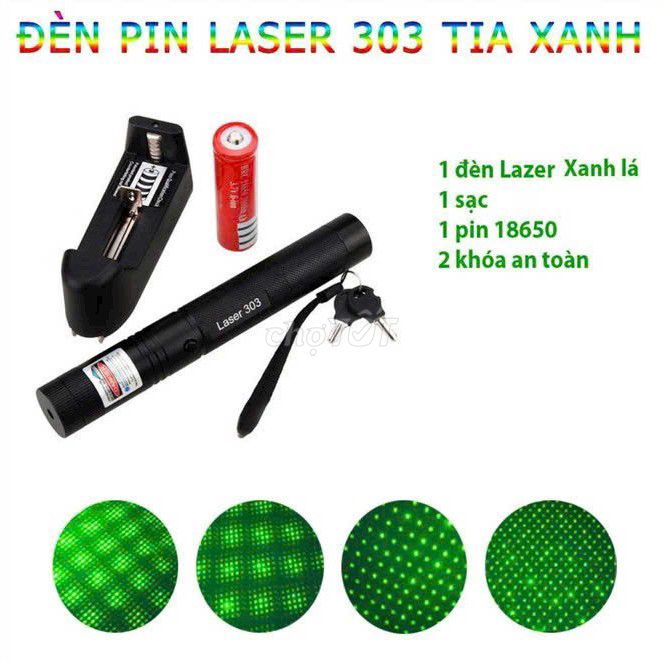 Đèn Pin Laser303 Tia Xanh-Đỏ Siêu Sáng Kèm Pin-Sạc