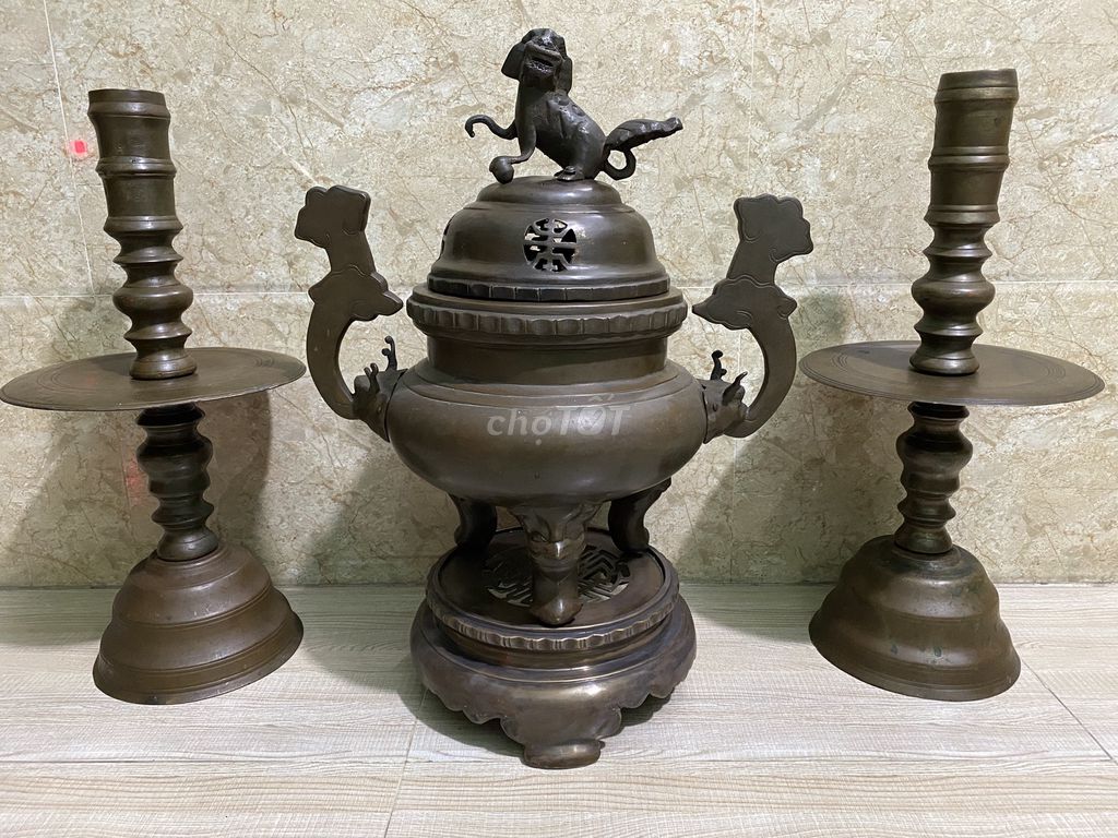 Bộ lư đồng chuẩn xưa cao 50 cm