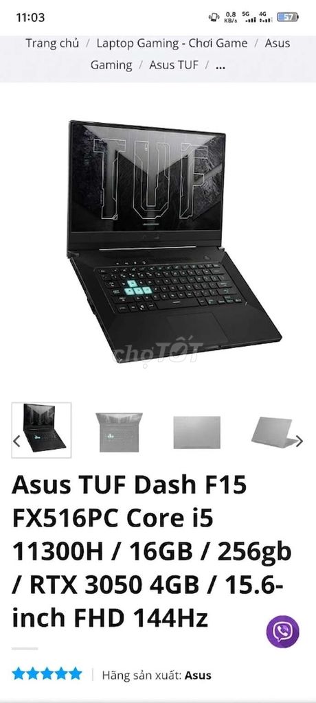 Asus TUF Dash F15 i5-11300H 15.6 inch 16GB/256GB. Mua bán Laptop tại Thành phố Thái Bình Thái Bình được đăng bởi Anh hình 1