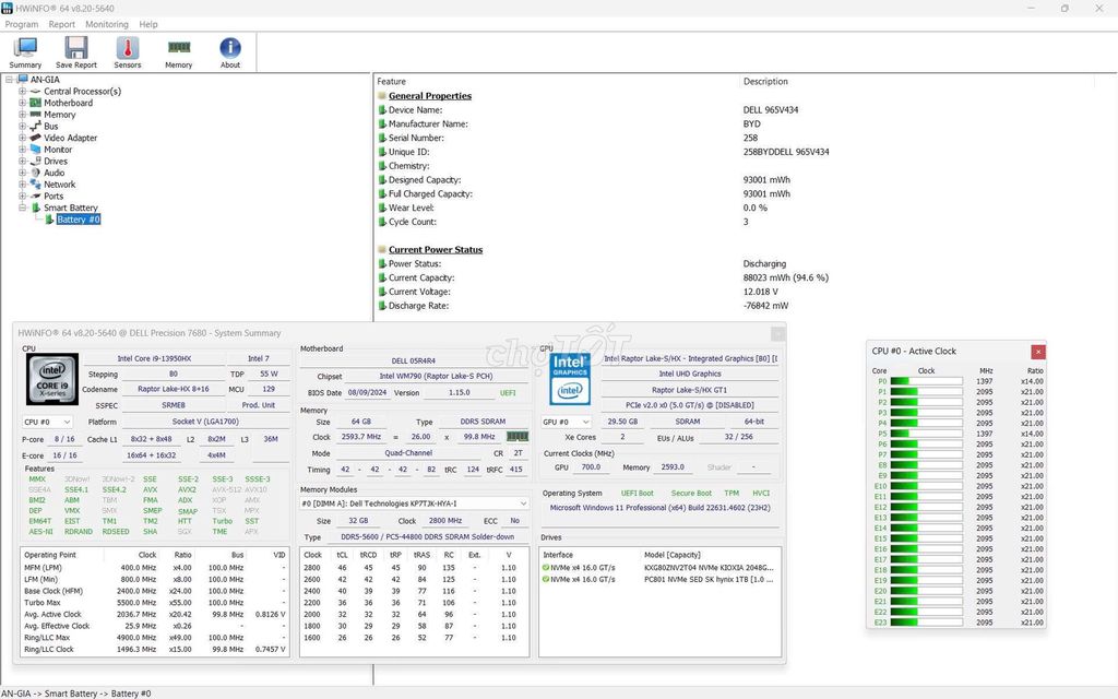 DELL PRECISION 7680 - I9 4090 -16GB - 3TB -11.2026