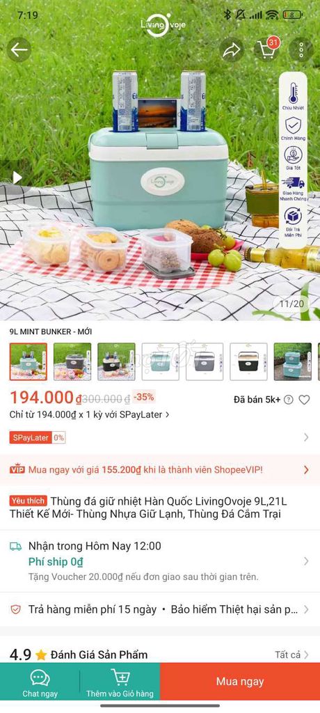 Thùng đá LivingOvoje 9L Xanh. Mua bán Dụng cụ nhà bếp tại Quận 12 Tp Hồ Chí Minh được đăng bởi Nguyễn Khánh Ly hình 1