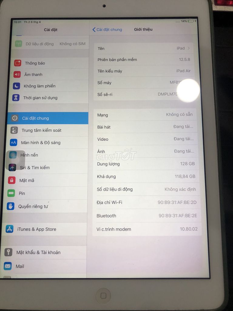 Apple iPad Air 128GB Trắng. Mua bán Máy tính bảng tại Quận 12 Tp Hồ Chí Minh được đăng bởi Dug hình 1