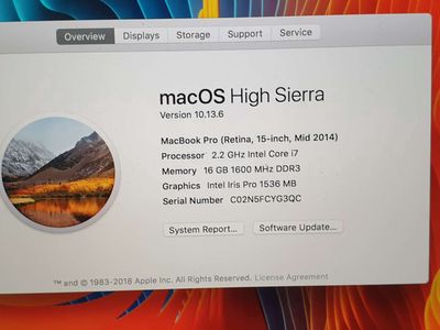Macbook pro retina 2014 15 inch MGXL8 I7 16g 256g