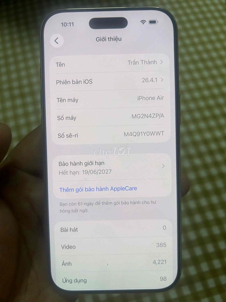 Apple iPhone Air 256GB Trắng. Mua bán Điện thoại tại Quận Gò Vấp Tp Hồ Chí Minh được đăng bởi Lê Định hình 1