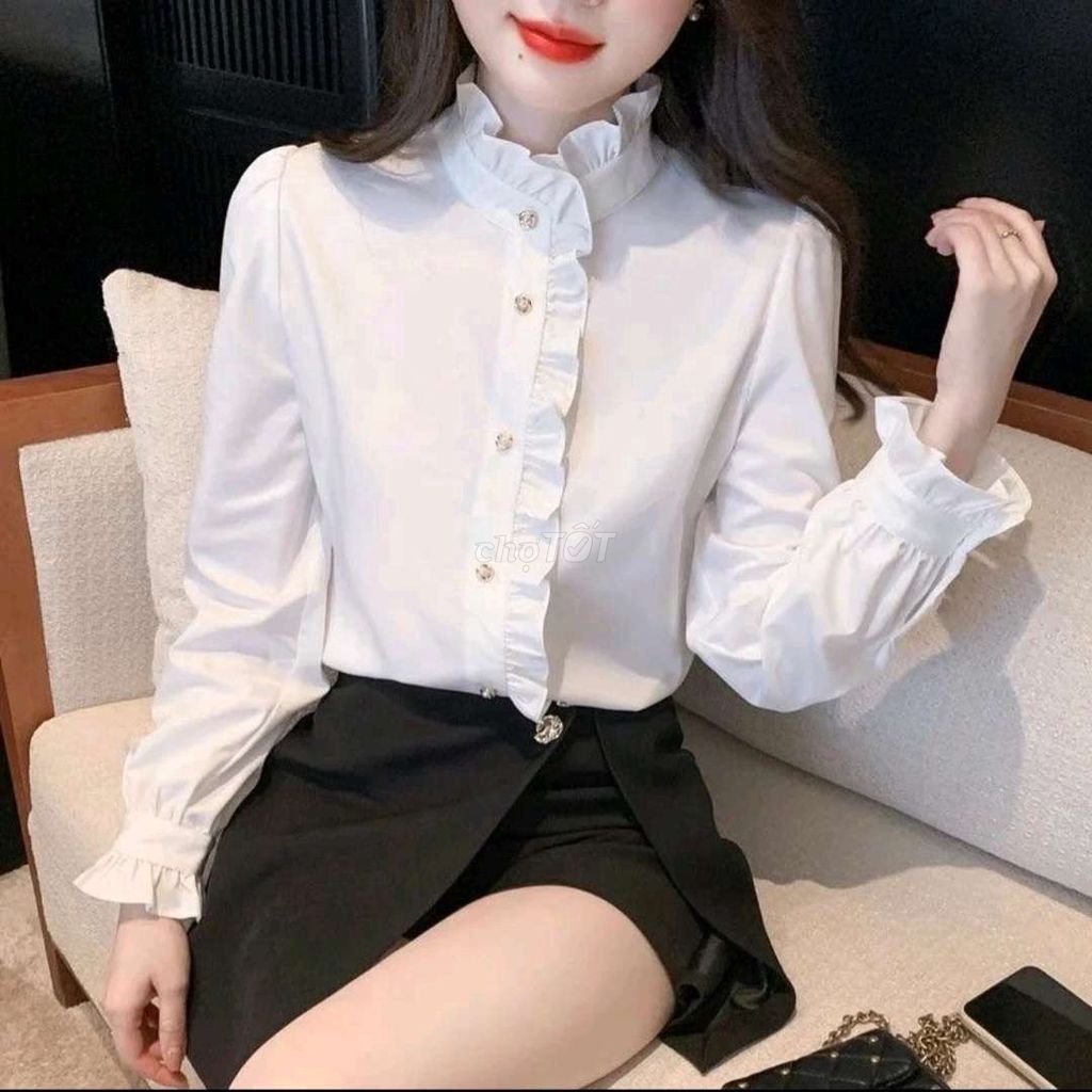 Áo sơ mi nữ cổ đứng trắng size S. Mua bán Quần áo tại Thành phố Vĩnh Long Vĩnh Long được đăng bởi ST STORE chuyên sỉ hình 1