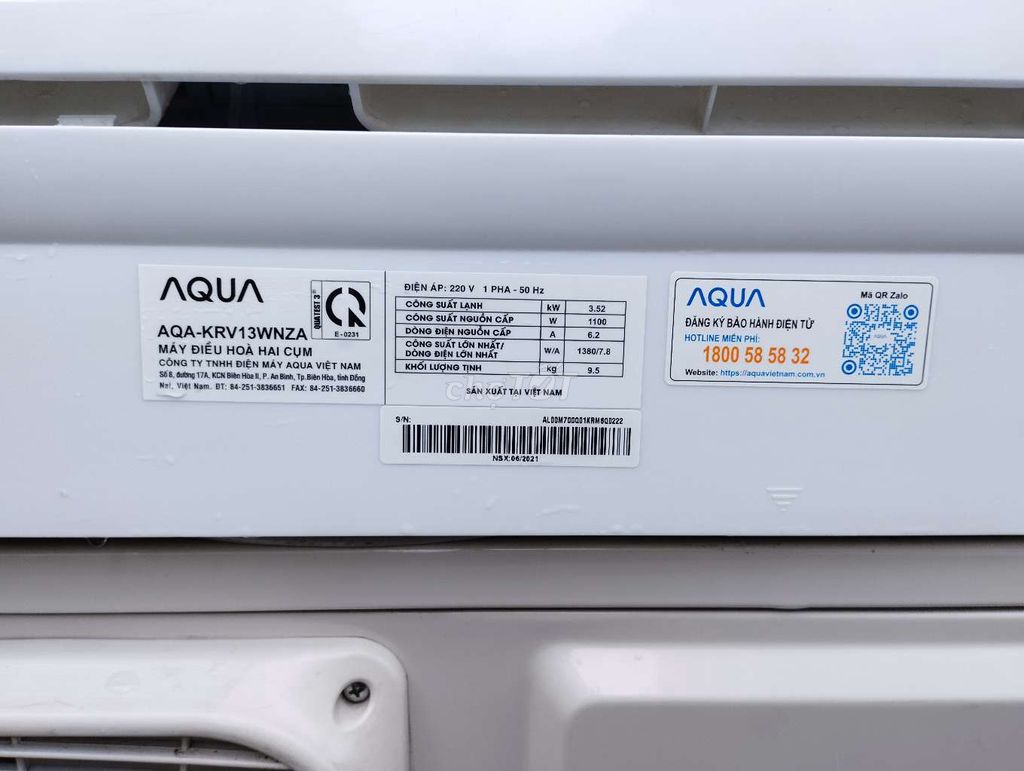Máy Lạnh Aqua 1.5 HP INVERTER LƯỚT ÊM TRẢ GÓP 0%