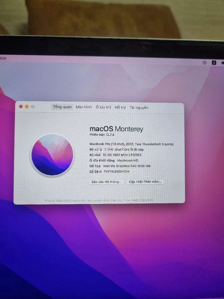 macbook pro 2017  ram 16 bộ nhớ 256