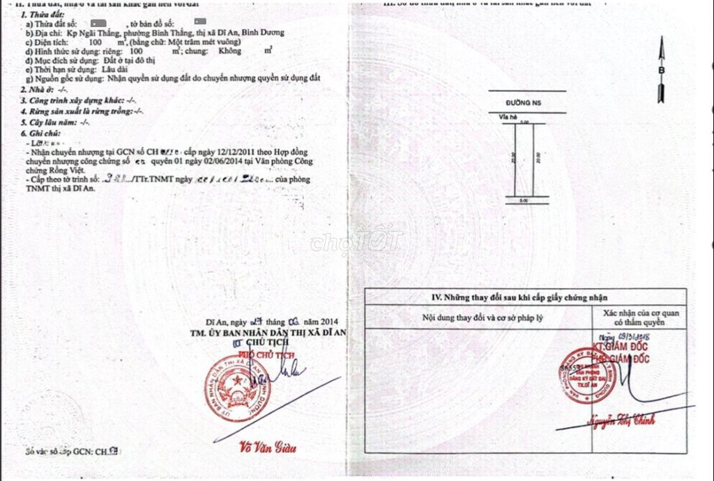 Bán đất 5x20m Đường N5 KDC Bình An p.Bình Thắng kế Ngã 3 Tân Vạn