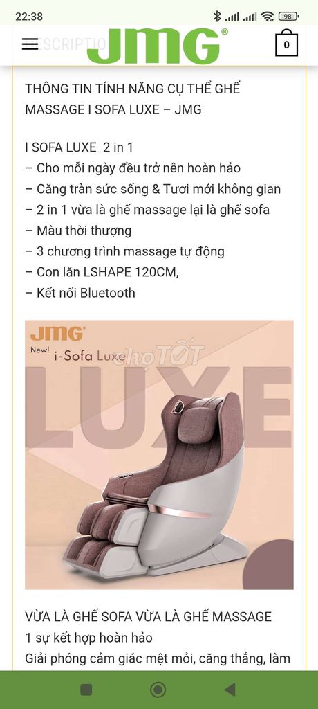 GHẾ MASSAGE I SOFA LUXE – JMG 
I SOFA LUXE  2 in 1