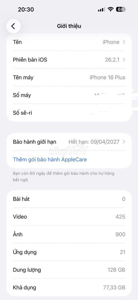 iPhone 16 Plus 128GB Trắng. Mua bán Điện thoại tại Huyện Kiến Xương Thái Bình được đăng bởi tuấn anh  hình 1