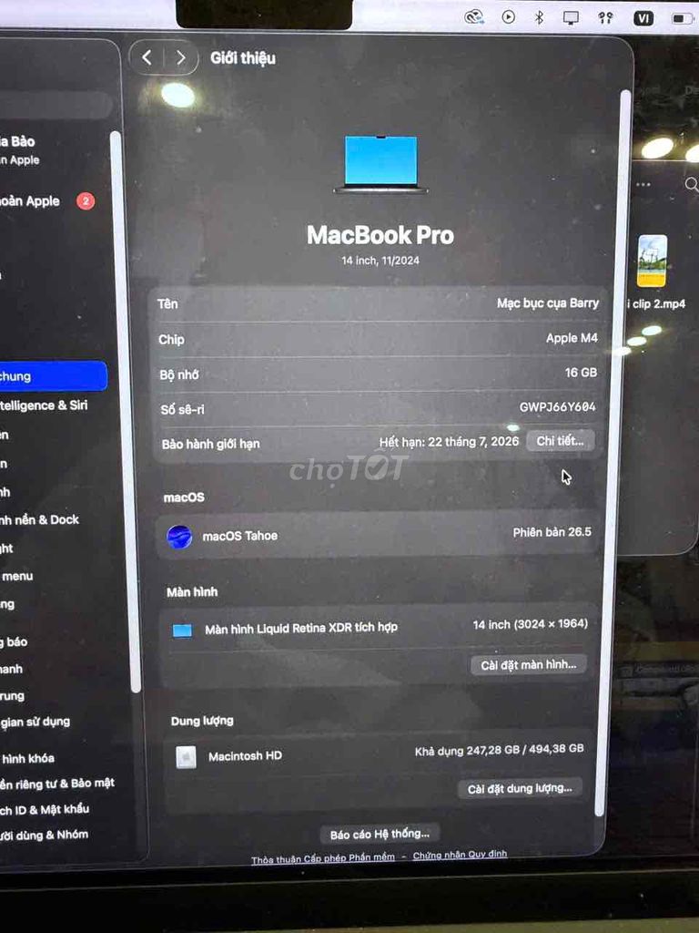 Apple MacBook Pro M4 14 inch 16GB/494GB. Mua bán Laptop tại Quận 3 Tp Hồ Chí Minh được đăng bởi Nguyễn Phước Khang hình 1