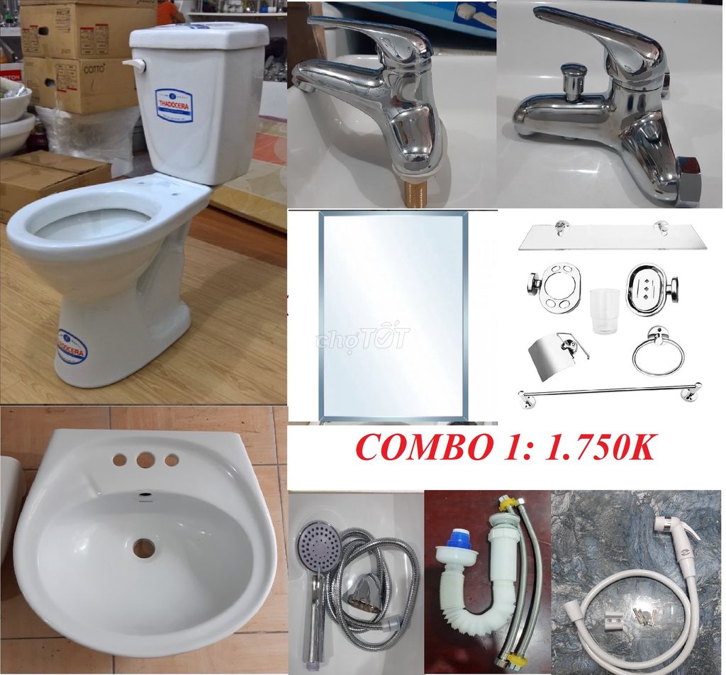 Combo thiết bị phòng tắm Trắng. Mua bán Thiết bị vệ sinh, nhà tắm tại Quận Hoàng Mai Hà Nội được đăng bởi Thiết bị vệ sinh Vietbig hình 1