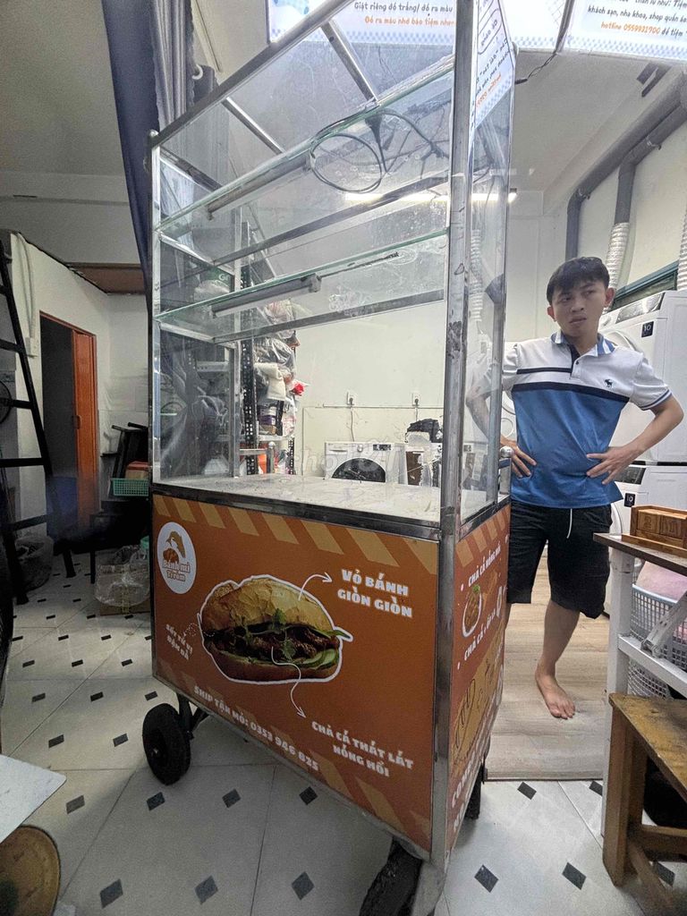 Xe tủ kính inox 1m x 0.5m còn mới đẹp