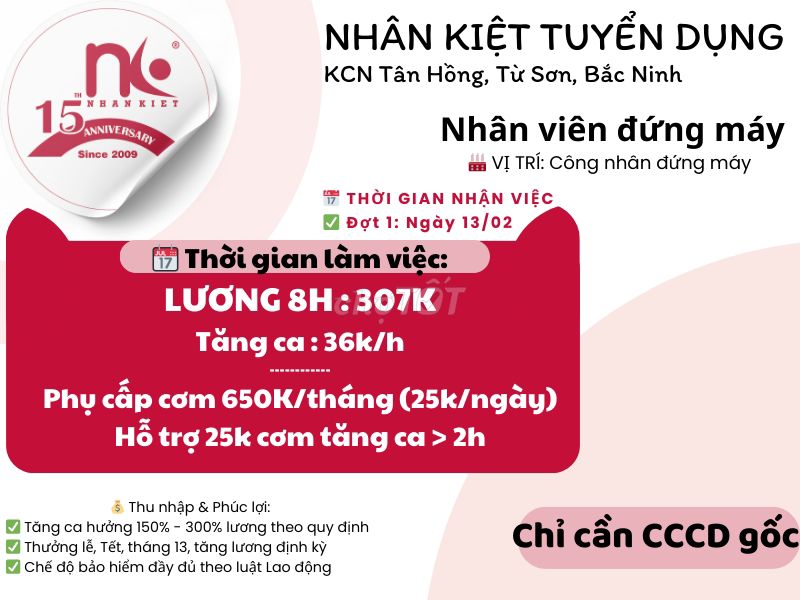 TUYỂN NHÂN VIÊN VẬN HÀNH MÁY