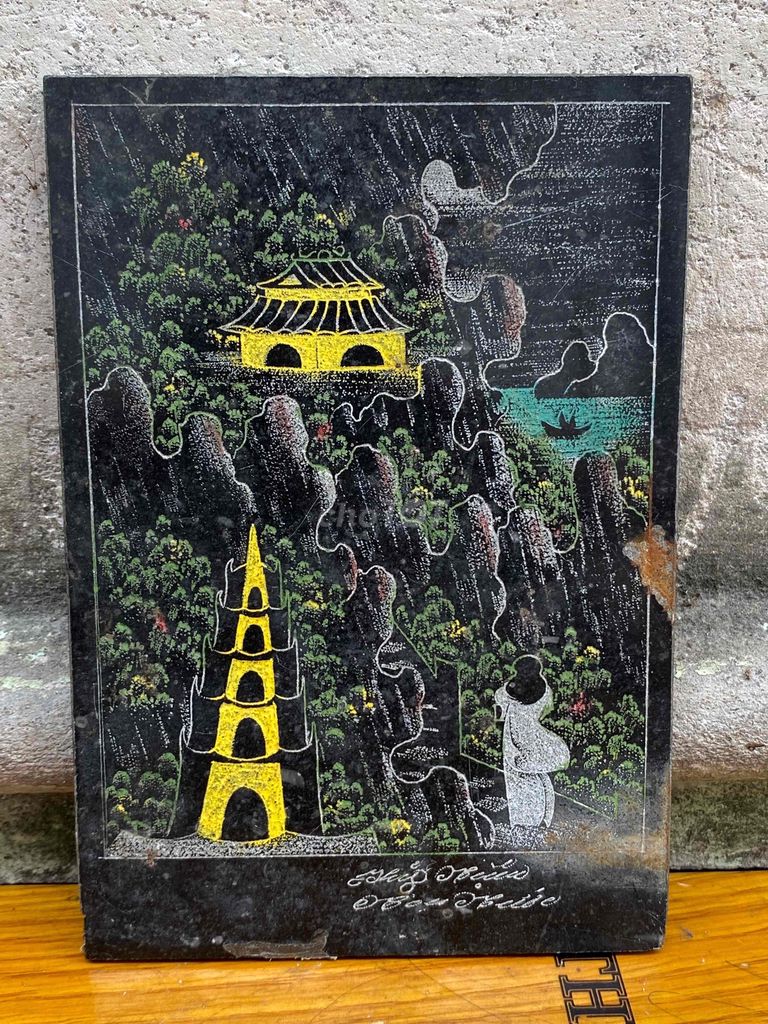 Tranh khắc tay trên đá hoa cương  kg 11 x 16 cm