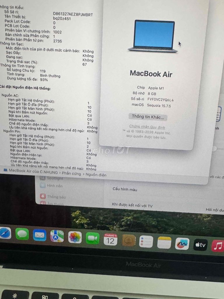 Apple MacBook Air M1 8GB/256GB. Mua bán Laptop tại Quận Tân Bình Tp Hồ Chí Minh được đăng bởi Minh Thiện hình 1