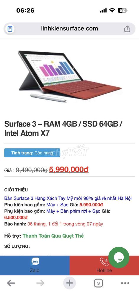 Microsoft Surface 3 4GB/64GB lắp sim. Mua bán Máy tính bảng tại Quận Hà Đông Hà Nội được đăng bởi trịnh trường hình 1