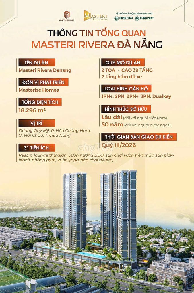 Sở hữu căn góc 3 PN Masteri Rivera Đà Năng, dtích 80m2,giá 6,2 tỷ