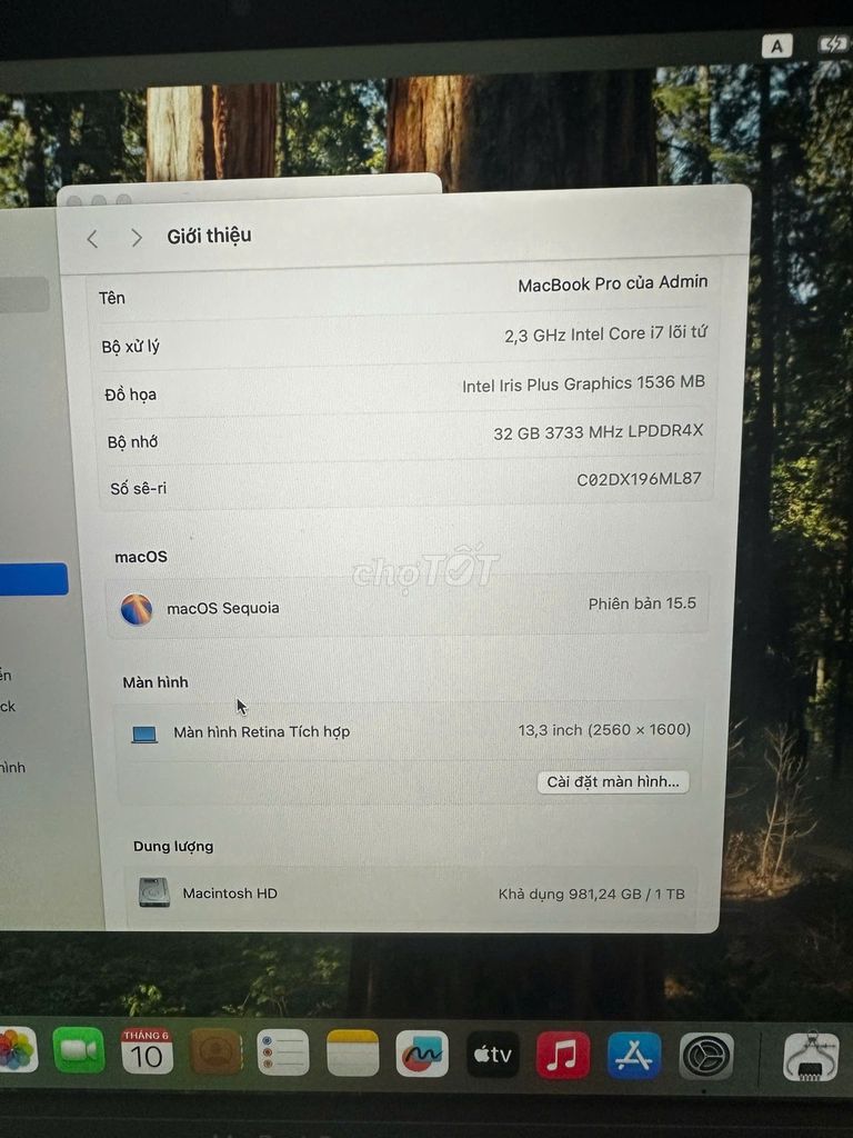 Macbook Pro 2020 13inch I7 32/1Tb Xám retina. Mua bán Laptop tại Quận Hải Châu Đà Nẵng được đăng bởi tùng hình 2
